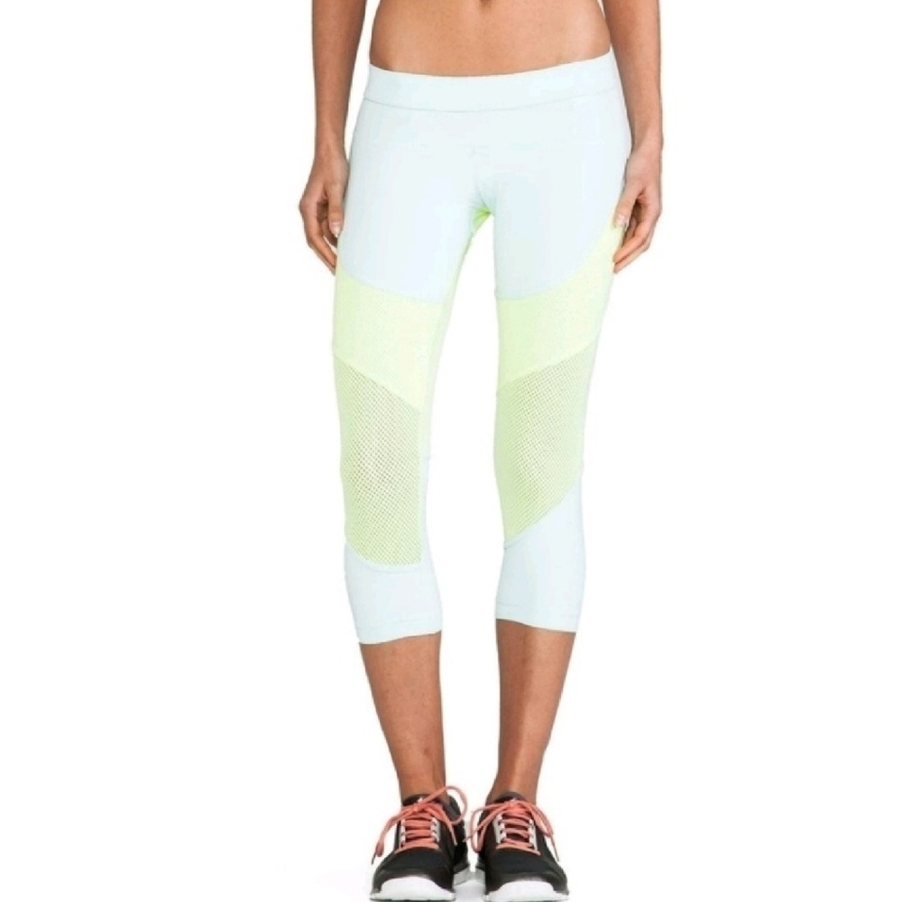 Adidas Stella‎ McCartney Blue Neon Yellow Mesh Capri Leggings XS M88387